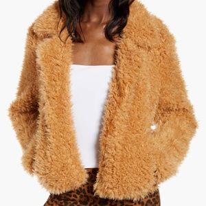 EUC BlankNYC Sahara Brown Faux Fur Teddy Jacket Coat Size Small